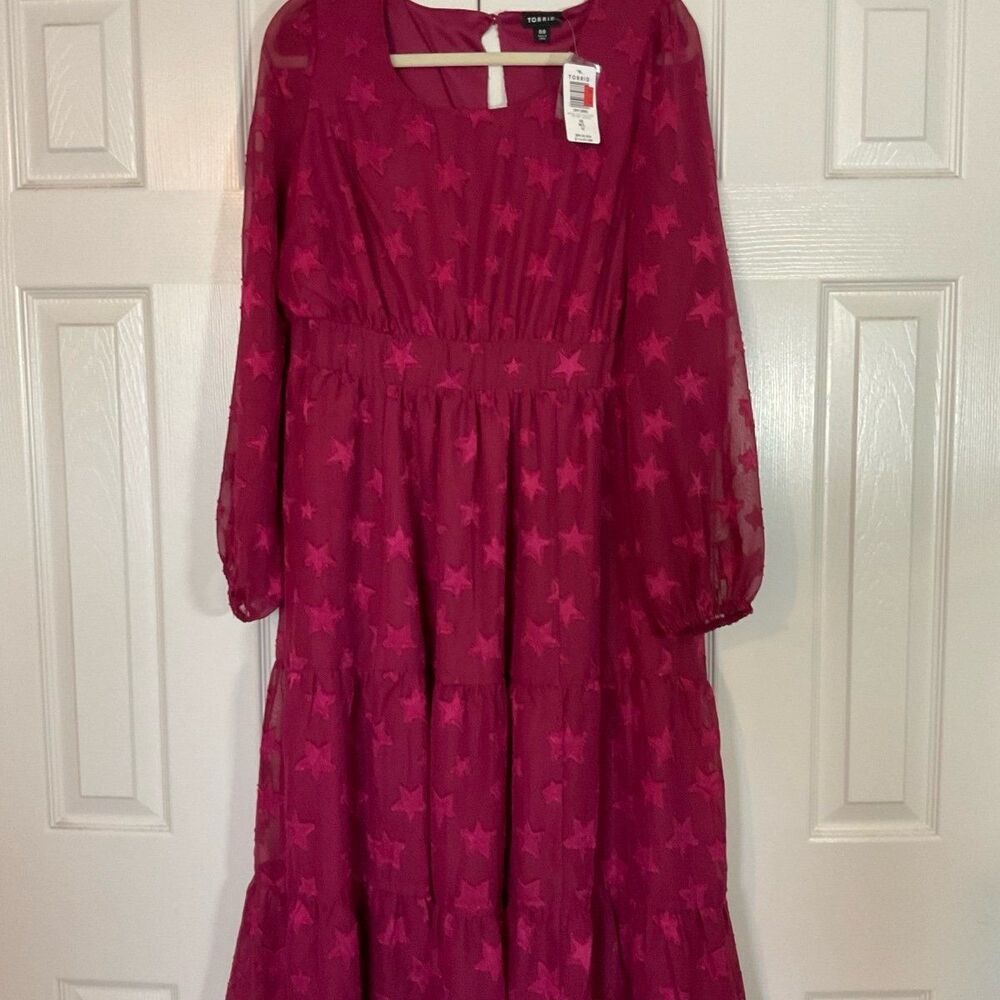 Torrid Chiffon Star Long Sleeve Dress Plus Size 00 Beaujolais Burgundy